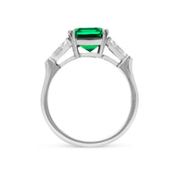 Green Emerald with Trillion Side Stones Birthstone Ring