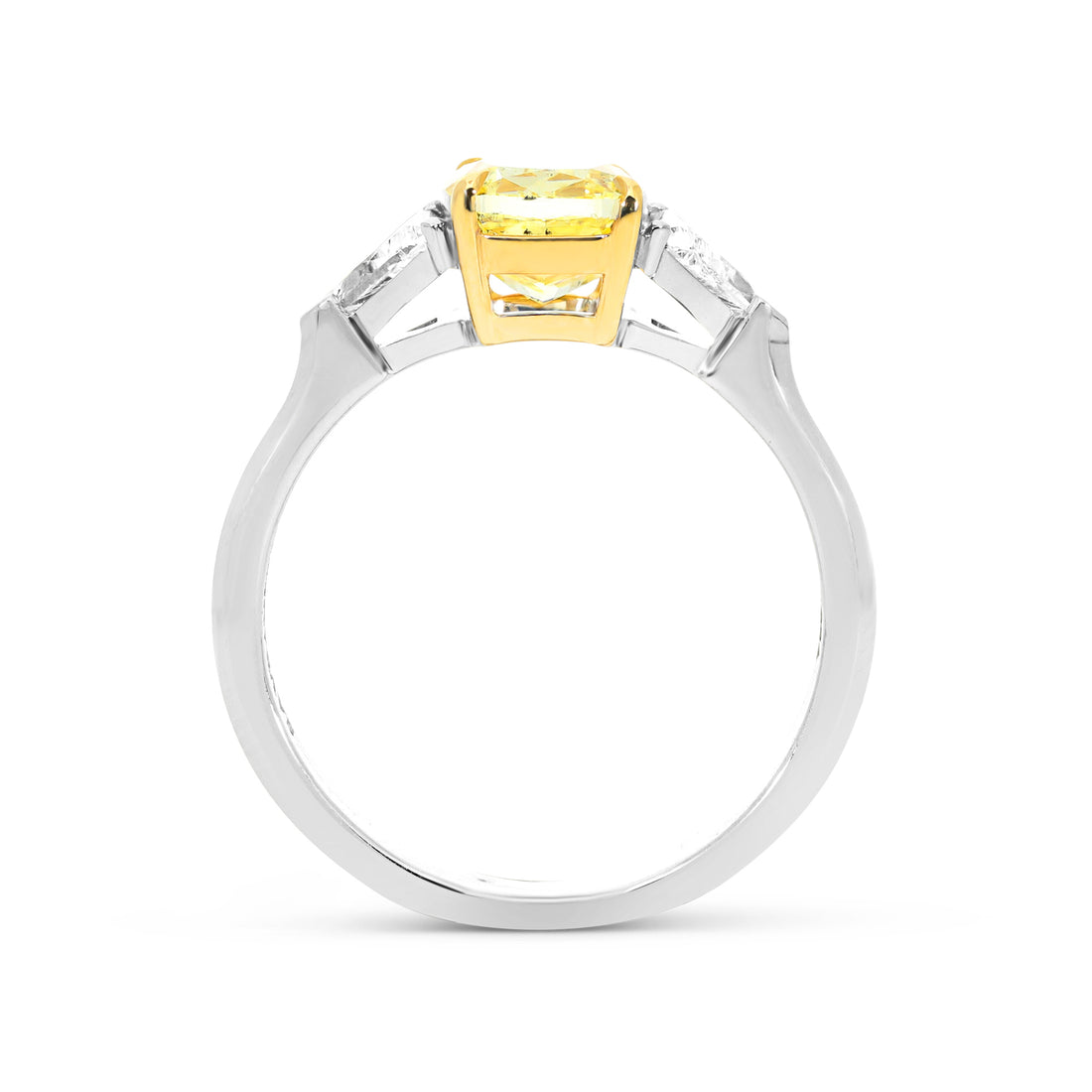 Cushion Cut Fancy Intense Yellow Three Stone Trillion Ring