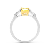 Cushion Cut Fancy Intense Yellow Three Stone Trillion Ring