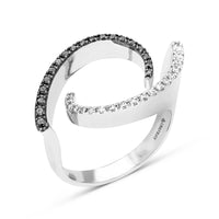 White and Black Diamond Yin Yang Geometric Statement Ring