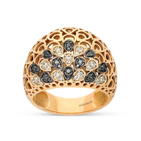 Rose Gold White and Black Diamond Peacock Statement Ring