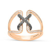 White and Black Diamond Rose Gold Fashion Ring