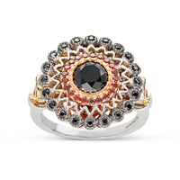 Fancy Black Diamond Flower Shaped Cocktail Ring - 1.5 Carat