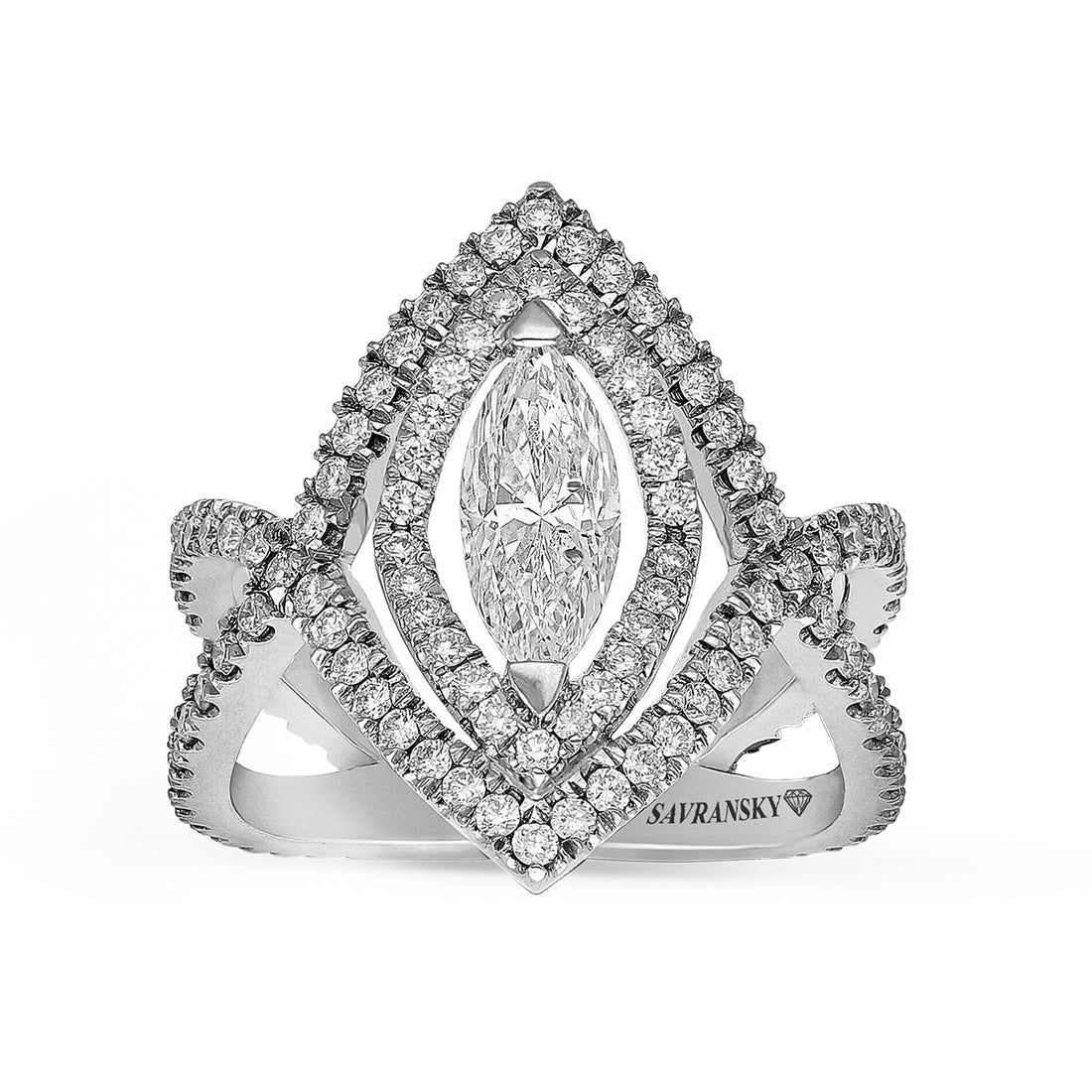 Double Halo Floating Marquise Engagement Ring