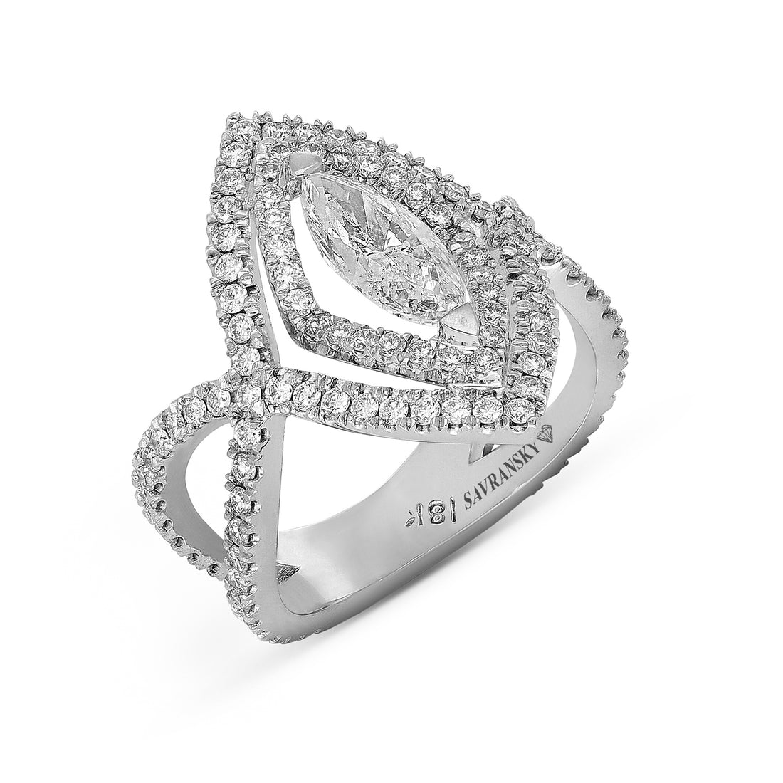 Double Halo Floating Marquise Engagement Ring