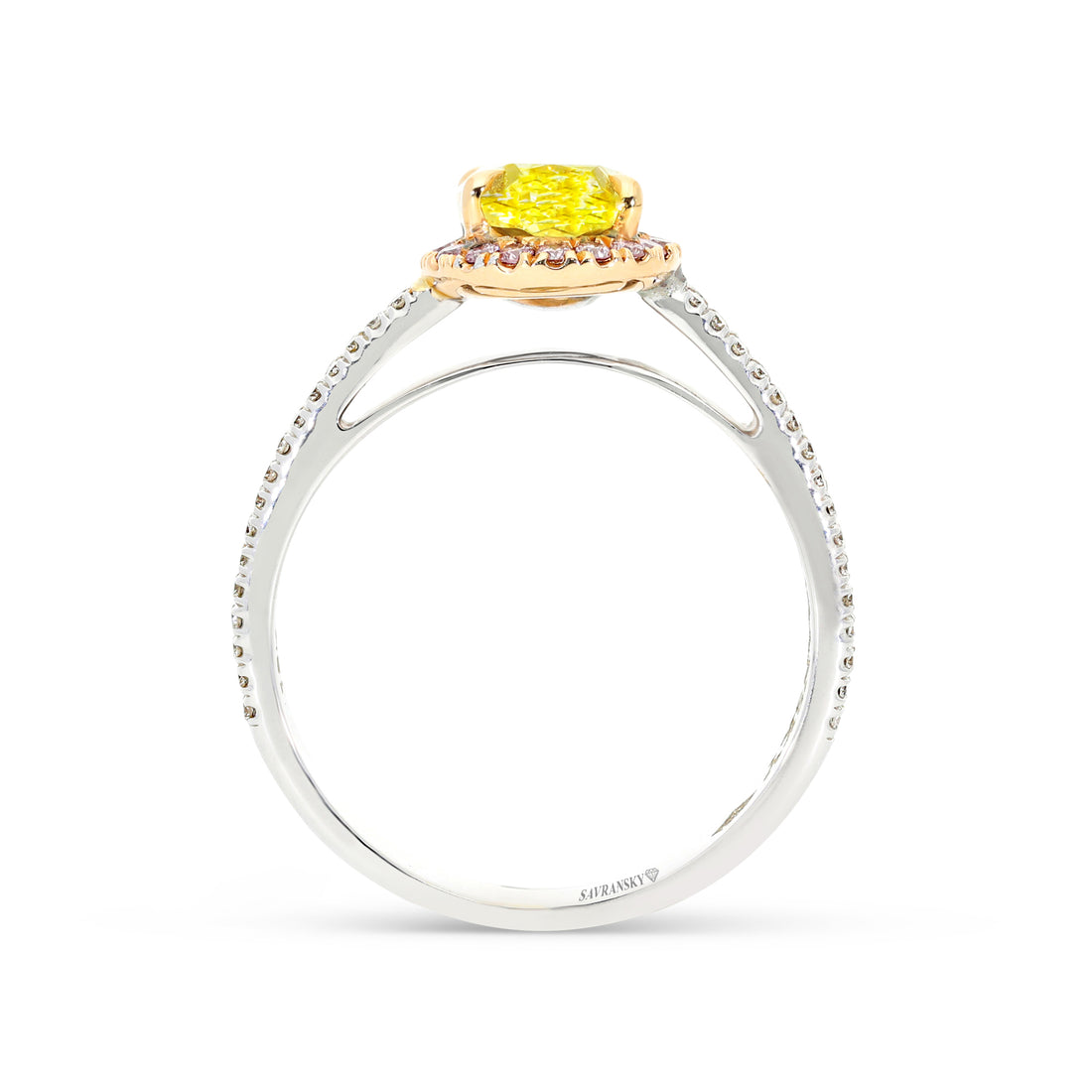 Canary Yellow Diamond and Pink Diamond Halo Engagement Ring