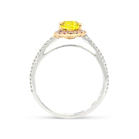 Canary Yellow Diamond and Pink Diamond Halo Engagement Ring