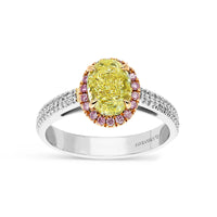Canary Yellow Diamond and Pink Diamond Halo Engagement Ring