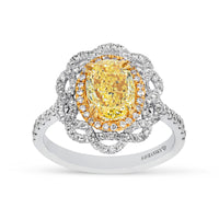 Canary Yellow Oval Diamond Art Deco Halo Pave Engagement Ring