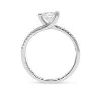 Center Diamond Weight 0.55 Carat Shape: Round Brilliant Color: F Clarity: SI2 Pave Setting: 0.20 Carat Color: D-F Clarity: VS
