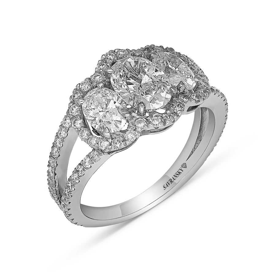 Three Stone Oval Cut Diamond Split Shank Engagement Ring