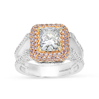 Pink Diamond Bombe Halo Cushion Cut Engagement Ring