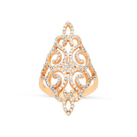 Filigree Rose Gold Pave Diamond Cocktail Ring