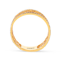 Yellow Gold Filigree Ring Rimmed in Pave Diamonds