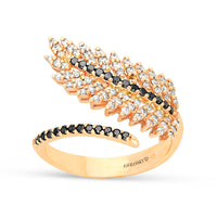 White and Black Diamond Bypass Leaf Ring