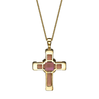 Yellow Gold White Diamond Holy Land love Cross Necklace