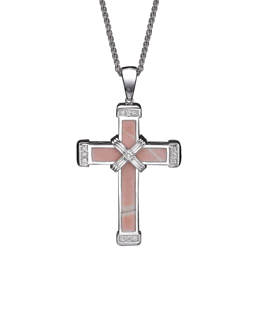 White Diamonds on White Gold Holy Land Love Cross Necklace