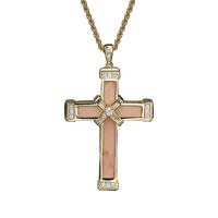 Yellow Gold White Diamond Holy Land love Cross Necklace