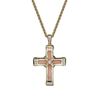 Yellow Gold White Diamond Holy Land love Cross Necklace