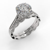 Round Brilliant Cut Hidden Halo Pave Cathedral Engagement Ring Bridal Set - 405