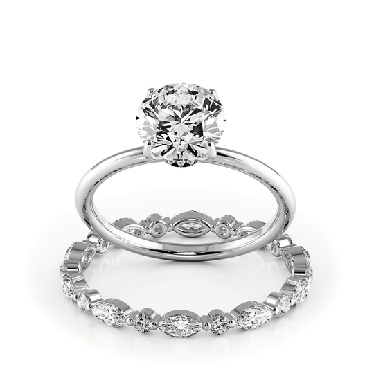 Round Brilliant Hidden Halo Engagement Ring Bridal Set - 401