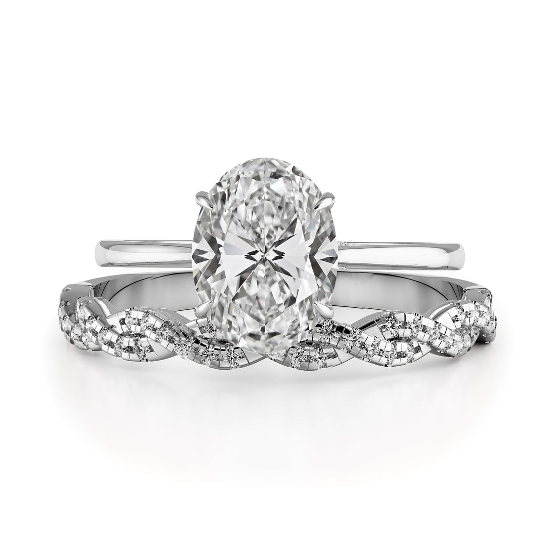 Oval Cut Hidden Halo Cathedral Engagement Ring Bridal Set - 369