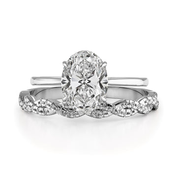 Oval Cut Hidden Halo Cathedral Engagement Ring Bridal Set - 369
