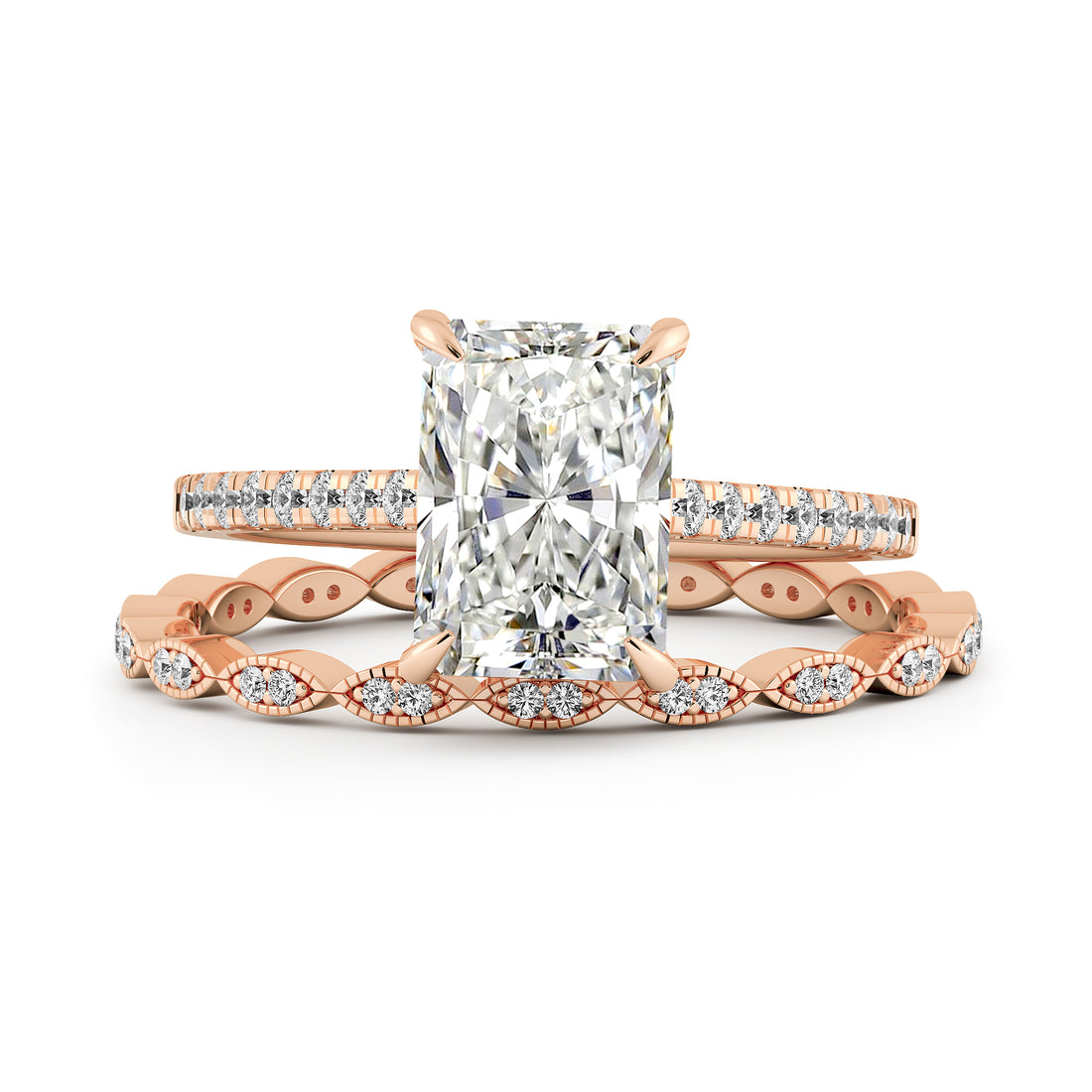 Radiant Cut Cathedral Pave Women Wedding Ring Set - 486