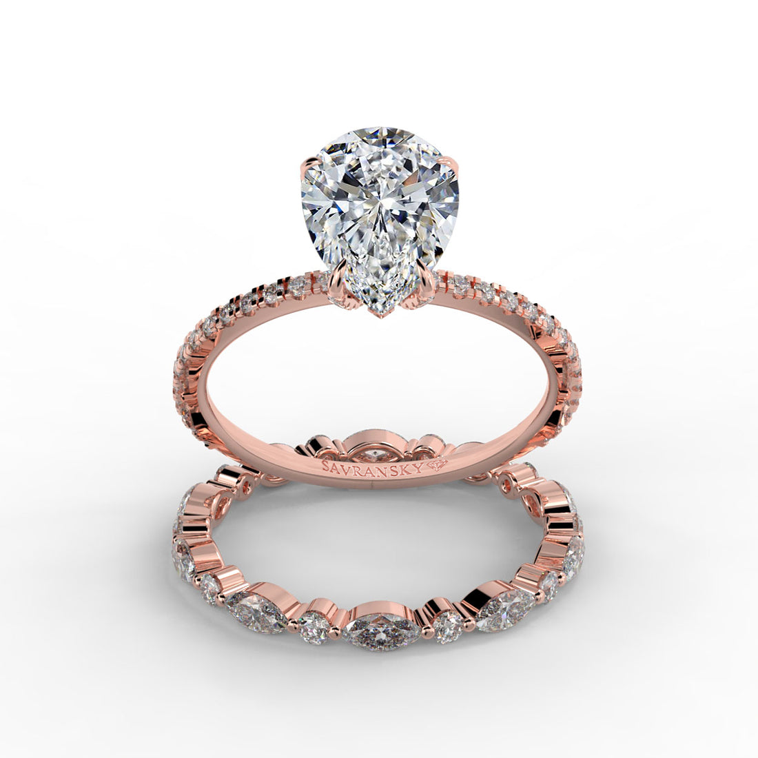 Pear Drop Cut Hidden Halo Pave Engagement Ring Bridal Set - 505