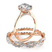 Oval Cut Cathedral Hidden Halo Engagement Ring Bridal Set - 371