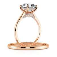 Sqaured Emerald Cut Hidden Halo Cathedral Engagement Ring Bridal Set  - 621