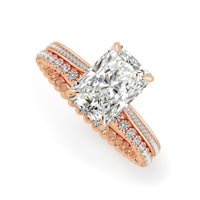 Radiant Cut Hidden Halo Pave Cathedral Engagement Ring Bridal Set - 484