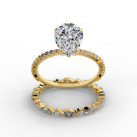 Pear Drop Cut Hidden Halo Pave Engagement Ring Bridal Set - 505