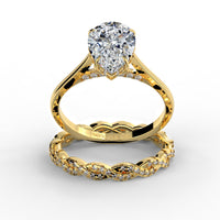 Pear Drop Cut Hidden Halo Cathedral Engagement Ring Bridal Set - 501