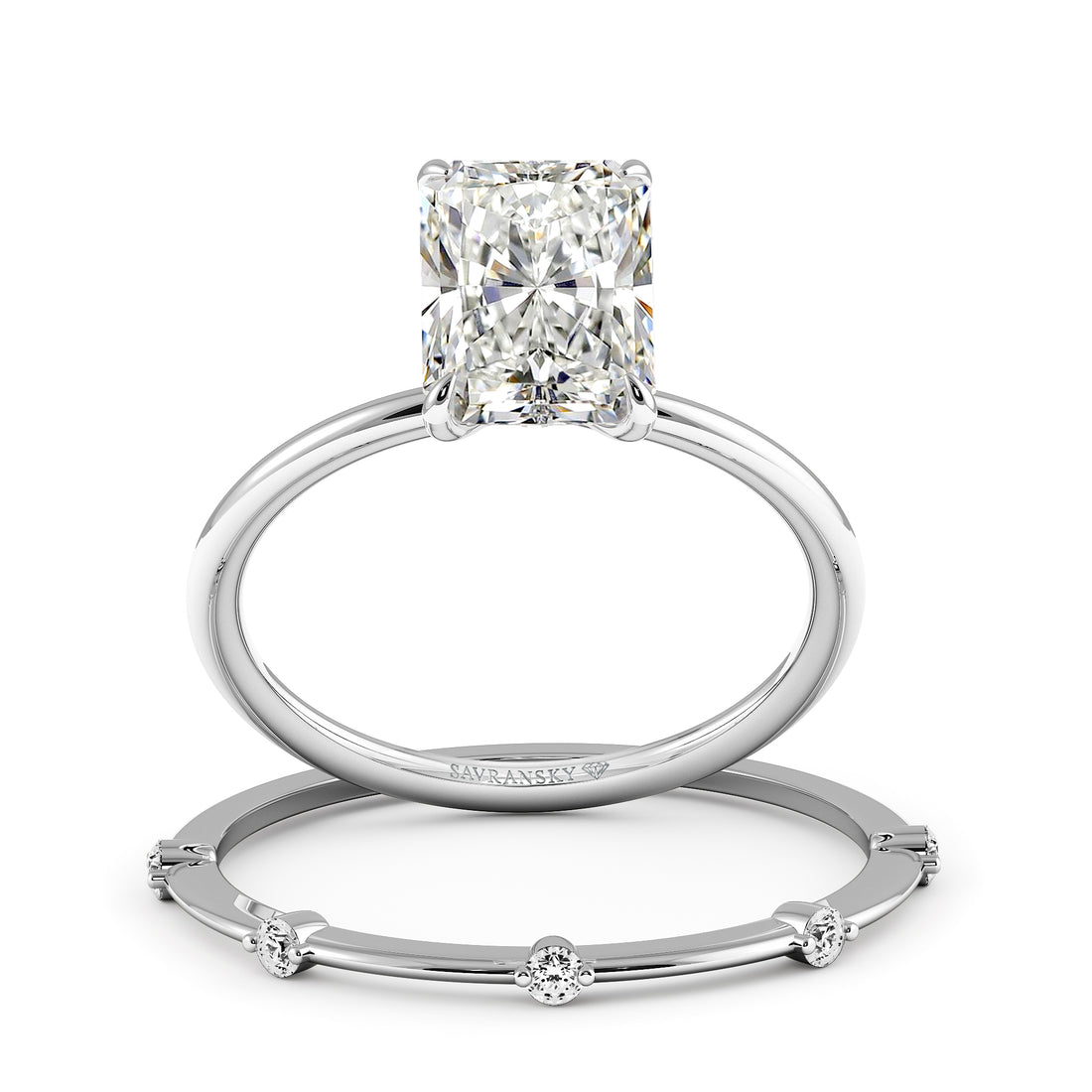 Elongated Radiant Cut Unique and Graceful Engagement Ring Bridal Set - 604