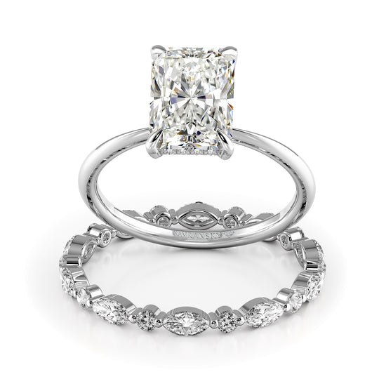 Radiant Cut Hidden Halo Engagement Ring Bridal Set - 485