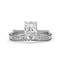 Elongated Radiant Cut Pave Unique Engagement Ring Bridal Set - 602