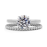 Round Brilliant Cut Hidden Halo Cathedral Engagement Ring Bridal Set - 400