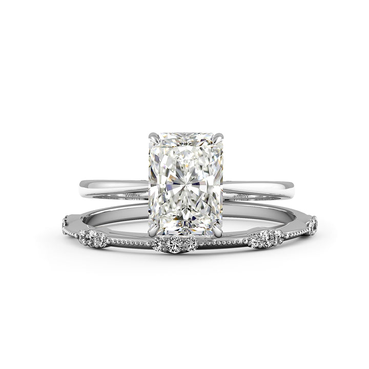 Stacked wedding rings - Elongated Radiant Cut Hidden Halo Cathedral