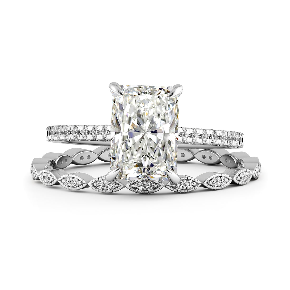 Radiant Cut Cathedral Pave Women Wedding Ring Set - 486