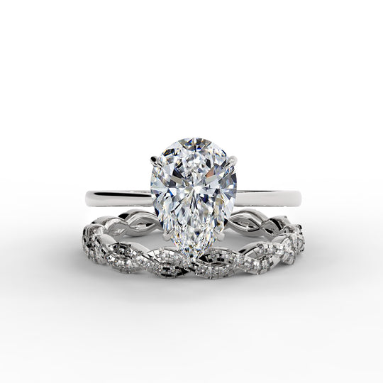 Pear Drop Cut Hidden Halo Cathedral Engagement Ring Bridal Set - 501