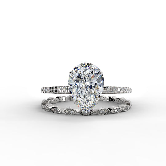 Pear Drop Cut Pave Engagement Ring Bridal Set - 502