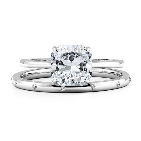 Square Radiant Cut Hidden Halo Cathedral Engagement Ring Bridal Set - 643