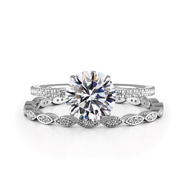 Round Brilliant Cut Hidden Halo Pave Engagement Ring Bridal Set - 402