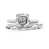 Squared Emerald Cut Hidden Halo Elegant Engagement Ring Bridal Set - 624