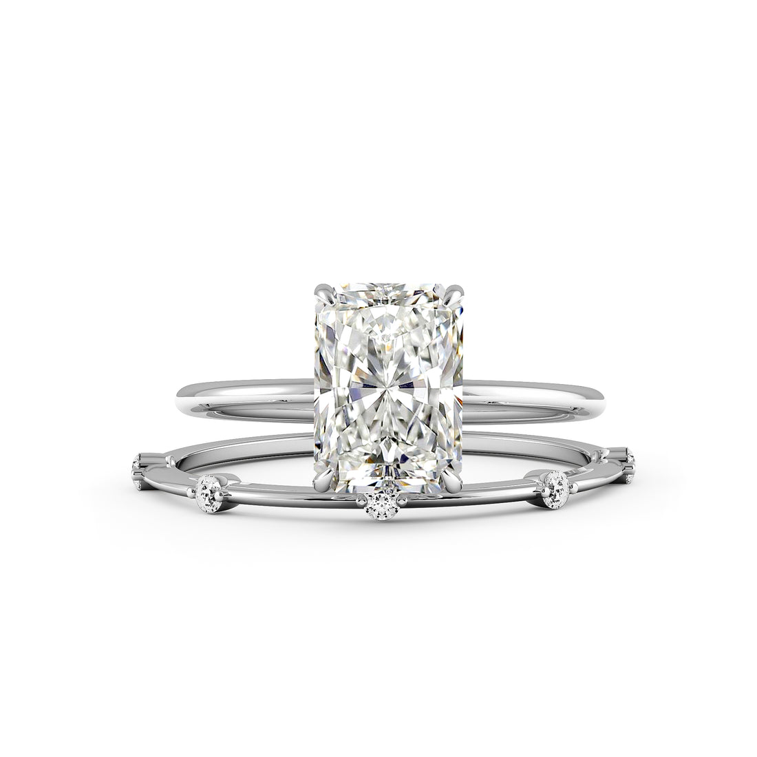 Elongated Radiant Cut Unique and Graceful Engagement Ring Bridal Set - 604