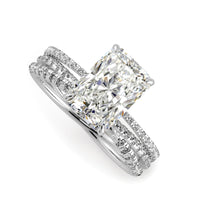 Elongated Radiant Cut Pave Unique Engagement Ring Bridal Set - 602