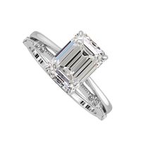 Emerald Cut Hidden Halo Elegant stackable wedding rings - 723