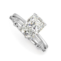 Elongated Radiant Cut Hidden Halo Cathedral Women Wedding Rings Set - 601