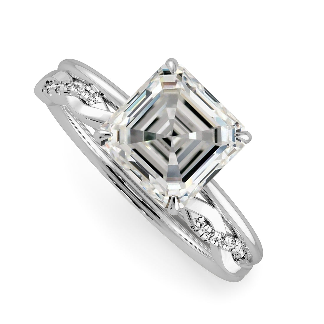 Squared Emerald Cut Hidden Halo Elegant Engagement Ring Bridal Set - 624